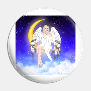 Crescent Moon Angel w Background Pin