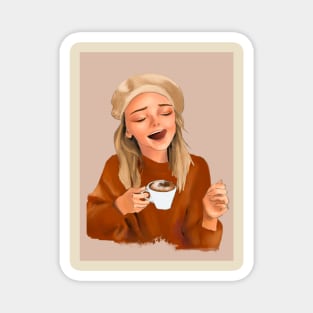 Enjoying your warm cup of drink Magnet