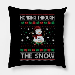 Honking Through The Snow Snowman Ugly Sweater Pillow