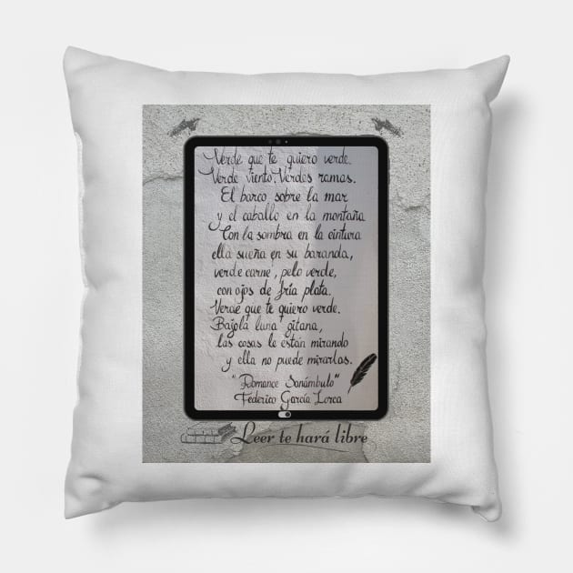 Reading will set you free. Lorca's poems on your tablet. Pillow by Rebeldía Pura