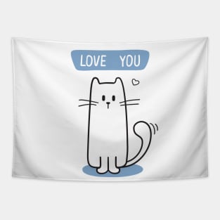 Cat with Love you phrase Tapestry