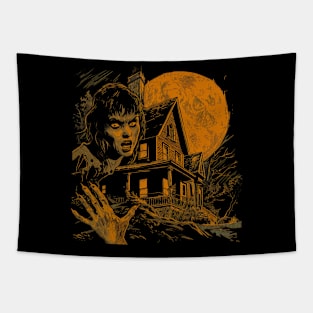 Vintage Halloween Scream Black and White Drawing Haunted House Retro Super Cool Best Gift Tapestry