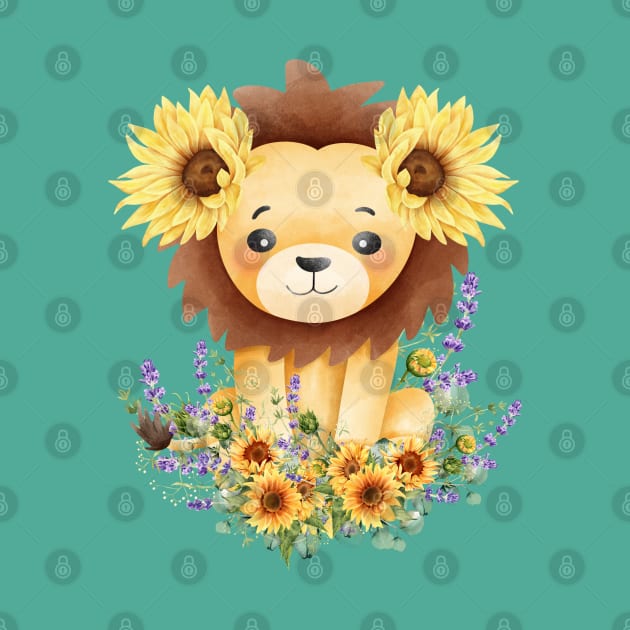 Cute lion and sun flower by Taz Maz Design