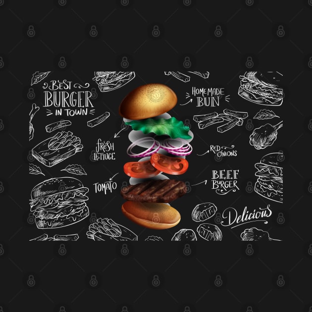 Falling realistic Burger Ingredients Back Board by Mako Design 