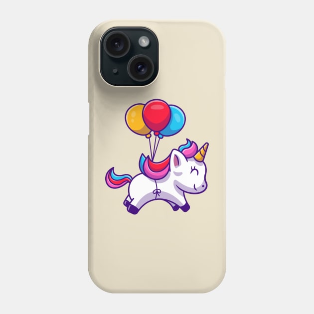 Cute Unicorn Floating With Balloon Cartoon Phone Case by Catalyst Labs
