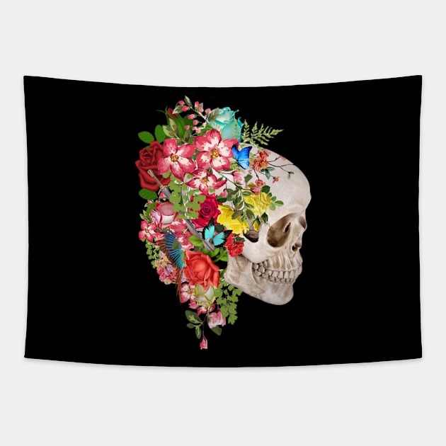 skull floral Tapestry by MARK ASHKENAZI