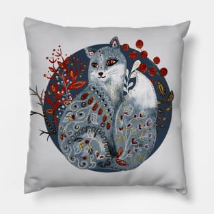 Nordic Folk Art Fox, Woodland Animal Folk Art Pillow