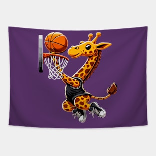 funny giraffe  basketball slam dunked Tapestry