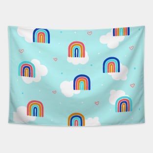 Colorful Rainbows and Clouds Tapestry