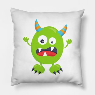 Cute Monster, Green Monster, Funny Monster, Horns Pillow