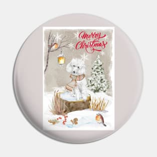 White Poodle Merry Christmas Santa Dog Pin