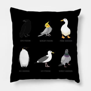 crow emo pigeon, penguin ice chicken, pigeon street chicken, duck pond chicken, parrot scream pigeon, seagull git pigeon Pillow