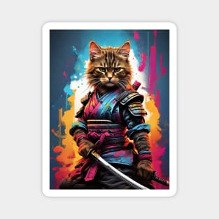 A Fierce Kitten Samurai Magnet