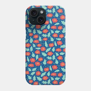 Ditsy Red Flowers on Blue Phone Case