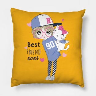 Best Friend - Cute Girl with Cat Best Friend Ever Pillow