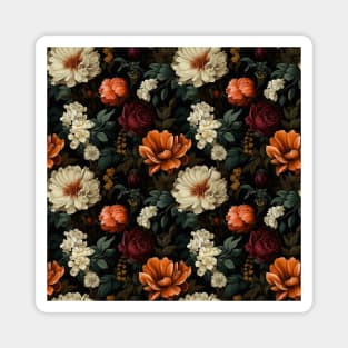 Dutch Nocturne: Luminous Floral Pastoral on Black Canvas Magnet