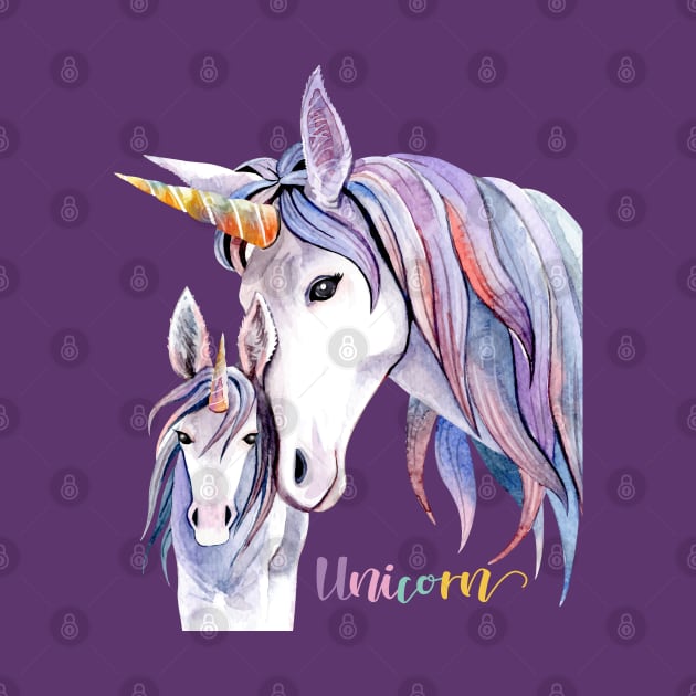 Unicorn Mom Baby  Hand Drawn by Mako Design 