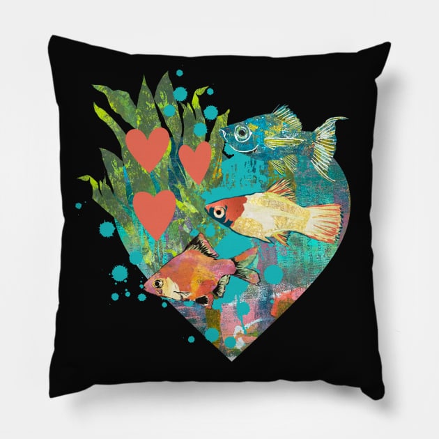 Artistic Fish Tank Sacred Heart Tropical Fish Pillow by Gina's Pet Store