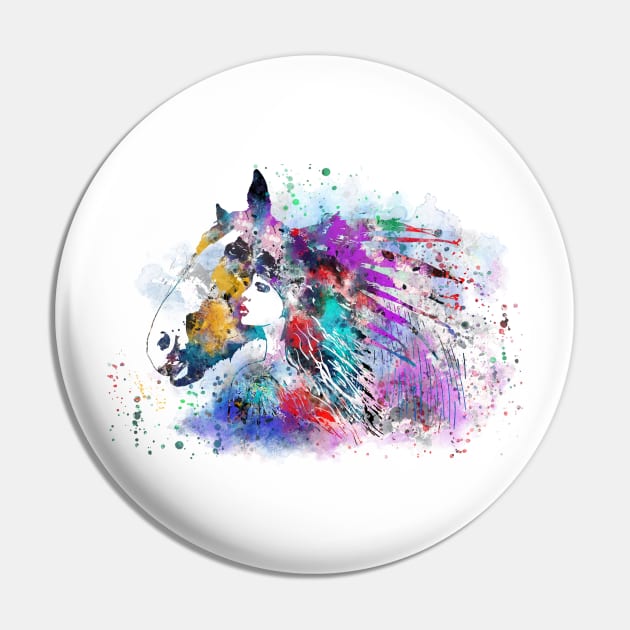 Girl with horse Pin by RosaliArt