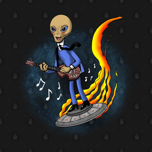 Retro Vintage Alien Bassist 60's Band Musician In Outer Space by BoggsNicolas
