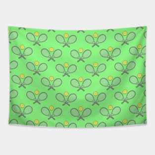 Tennis Seamless Pattern - Racket and Ball on Green Background Tapestry