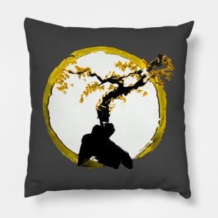 gold and yellow tree of success - Enso circle inspired bonsai tree gift Pillow