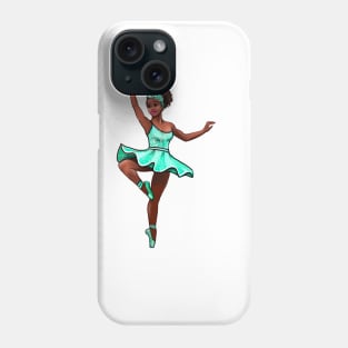 Ballet Dancer in green tutu dancing cute black girl African American brown skin ballerina - Dance Phone Case