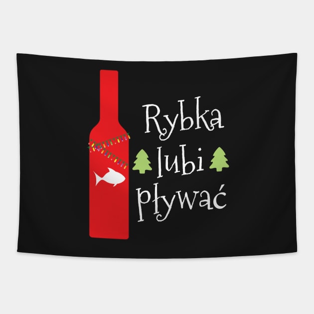 Rybka lubi pływać Polish Christmas with Vodka Tapestry by Gifafun