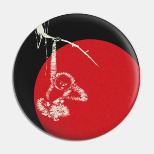 Tachibana Morikuni Ancient Japanese Monkey Hanging From A Branch with Red Distressed Sun Pin