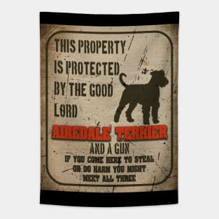 Airedale terrier Silhouette Vintage Humorous Guard Dog Warning Sign Tapestry