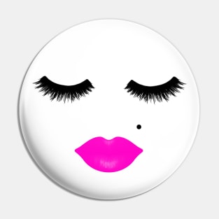 Lips and Eyelashes with Beauty Mark Pink Pin