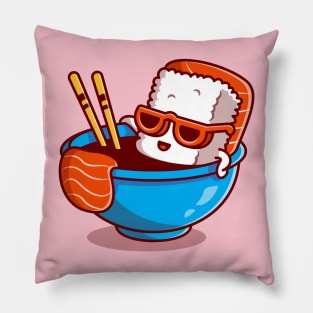 Cute Salmon Sushi In The Shoyu Sauce Cartoon Pillow