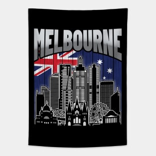 Melbourne Australia Skyline Vintage Australian Flag Tapestry