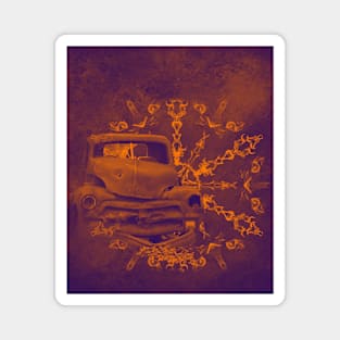 Abstract rusty car in purple and orange Magnet