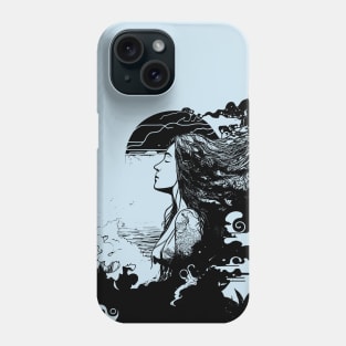 Ocean Waves And A Girl Who Loves The Sea Black And White Version Phone Case