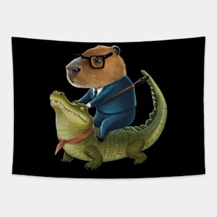 Classic Capybara Riding On a Crocodile Tapestry