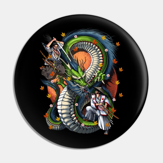 Japanese Dragon Samurai Battle Pin by underheaven