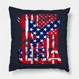 USA American Flag Patriotic Day Typography Vintage retro T-Shirt for Men, Women & Kids" Pillow