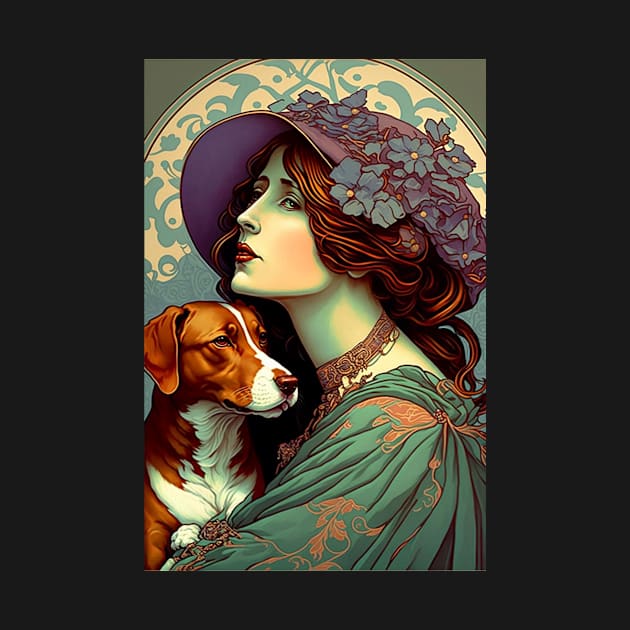 Woman Holding Dog - Art Nouveau Style by ArtNouveauChic