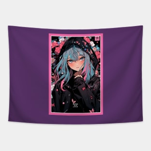 Aesthetic Anime Girl Pink Black | Quality Aesthetic Anime Design | Premium Chibi Manga Anime Art Tapestry