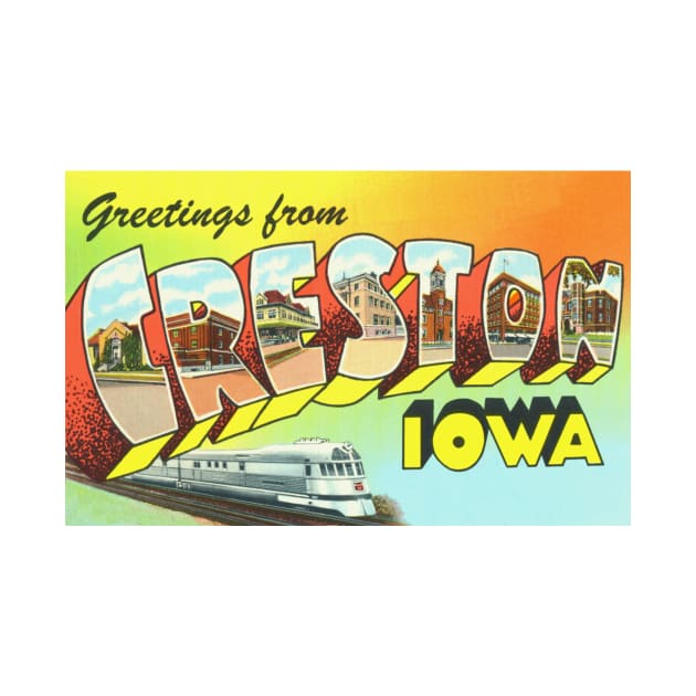Greetings from Creston, Iowa - Vintage Large Letter Postcard by Naves