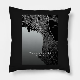 Thessaloniki Greece City Map dark Pillow