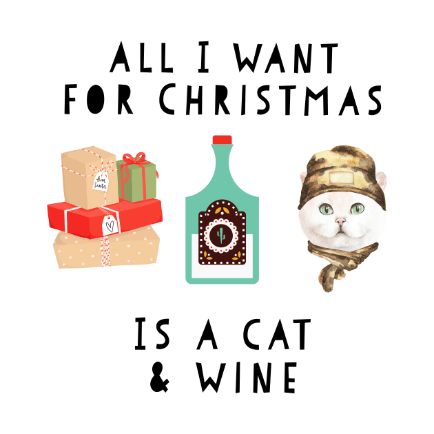 funny cat & wine christmas t shirt by lone8