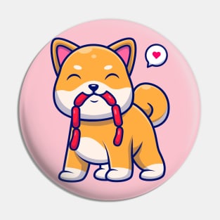 Cute Shiba Inu Eating Sausage Cartoon Pin