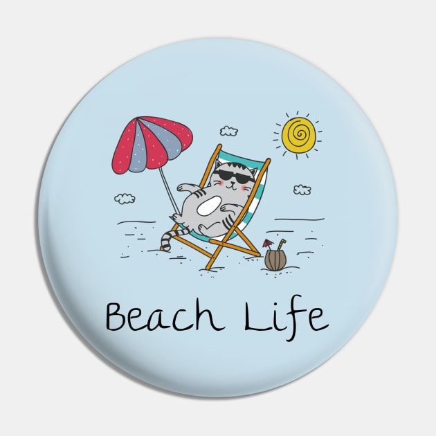 Beach Life Cat in Beach Chair Pin by Bunnuku