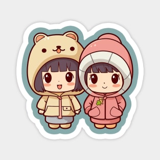 Kawaii girls with cute winter coats Magnet