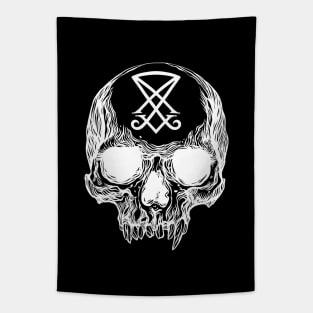 Human skull with Sigil of Lucifer Tapestry