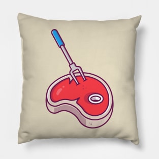 Meat On Fork Cartoon Vector Icon Illustration Pillow