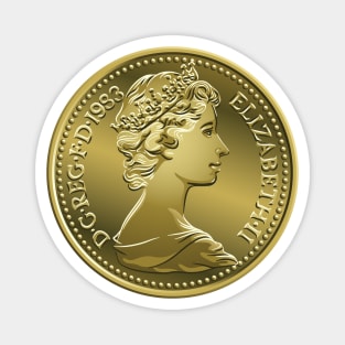British coin 5 pence with Queen Elizabeth II Magnet