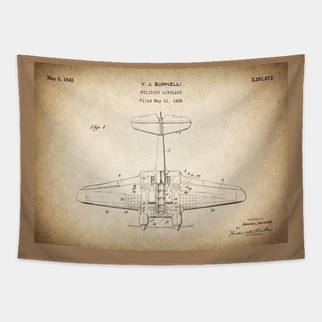 Military Airplane - 1939 Burnelli Patent Drawing - S Tapestry by SPJE Illustration Photography